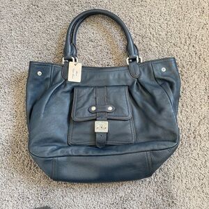 Lauren Ralph Lauren Leather Hand Bag Purse Navy Blue 1967